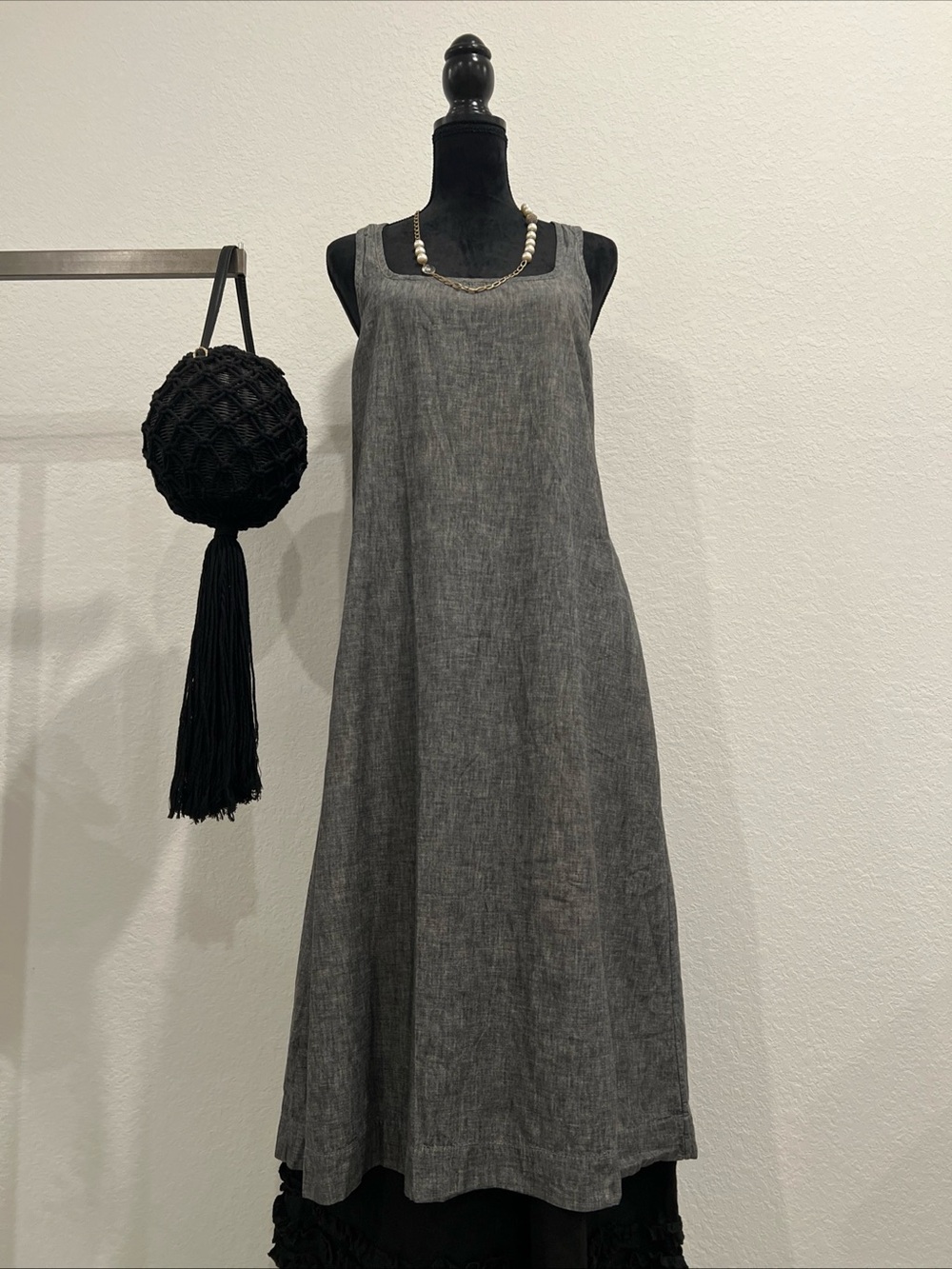 Sleeveless Grey Midi Linen Blend Dress